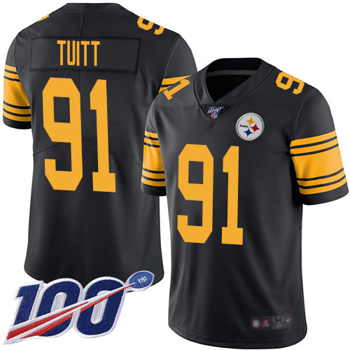 Youth Pittsburgh Steelers Football 91 Limited Black Stephon Tuitt 100th Season Rush Vapor Untouchable Nike NFL Jersey